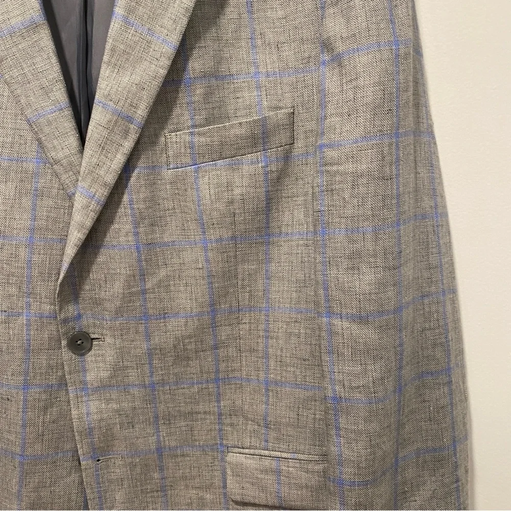 Lauren Ralph Lauren Men's Blazer Size 44R Gray Blue Windowpane Linen Sport‎ Coat